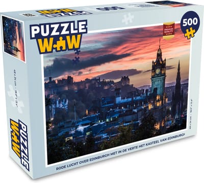 Puzzel Rode lucht over Edinburgh met in de verte het Kasteel van Edinburgh - Legpuzzel - Puzzel 500 stukjes