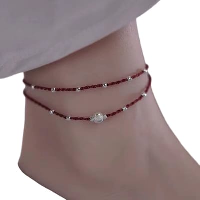 Enkelketting met Kralen voor Heren & Dames – Verstelbare Enkelband, Voetsieraad, Armband voor Voet, Lucky Cadeau, Persoonlijke Sieraden - Wijn
