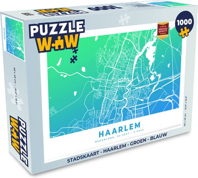 Puzzel Stadskaart - Haarlem - Groen - Blauw - Legpuzzel - Puzzel 1000 stukjes volwassenen - Plattegrond
