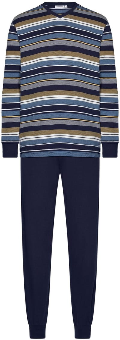 Pastunette - Pyjama - Navy Nights - Bio Katoen - Gestreept - Blauw - Maat XXL