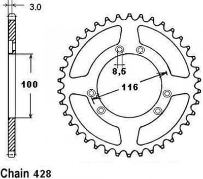 Achtertandwiel Sifam voor motor Beta 50 RR enduro 2003 tot 2004 Nieuw