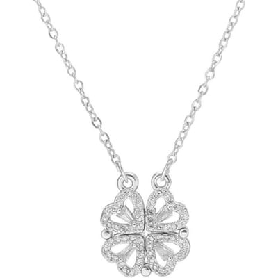 Collier Trèfle À 4 Feuilles En Forme De Cœur Creux 2 En 1 Rétro Magnétique Pliable En Forme De Cœur - Joli Pendentif Transfor[q9260] white