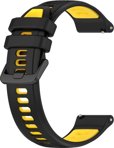 Siliconen bandje - geschikt voor Garmin Venu (2 Plus) / Venu SQ (2) / Vivomove (Style - Sport) / Vivoactive 3 / 5 / 6 / Forerunner 55 / 165 / 245 / 645 / 570 - 42mm - zwart-geel