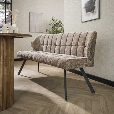 Dimehouse Eetkamerbank Lino Chenille Stof Rich Champagne Geblokt - Velvet - Modern -