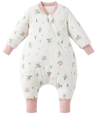 Slaapzak voor baby's met voeten, 100% katoen, winter, 3,5 TOG-waarde, ademend, cartoonbloemen