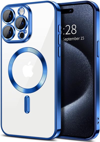 Hoesje geschikt voor Apple iPhone 15 Pro Max - Techsuit Luxury Crystal Back Cover - Geschikt voor MagSafe - Transparant/Donkerblauw