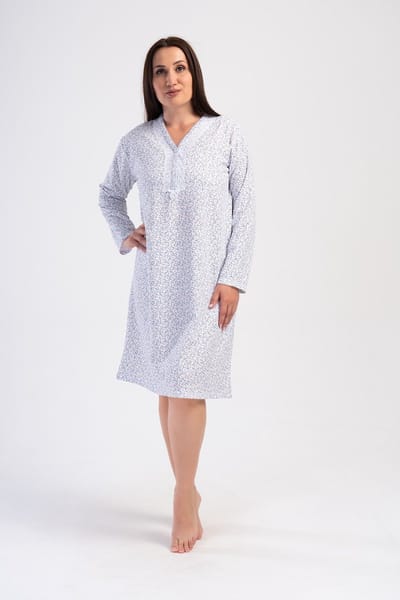 Vienetta - Grote Maten Dames Nachthemd, Lange Mouwen, Turkoois - 1XL