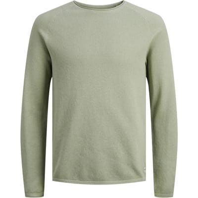 JACK & JONES Hill knit crew neck slim fit - heren pullover katoen met O-hals - saliegroen melange