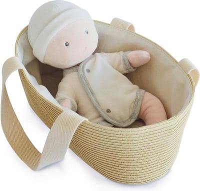 Jolijou - Babypop met wiegje - Pola - Wit & Grijs - 28 cm - 0m+