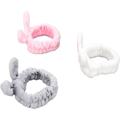 Bandeaux de Maquillage Oreilles de Lapin Doux Extensibles Mignons Bandeaux Spa pour Maquillage Bain Lavage du Visage Lot de 3 Pièces white
