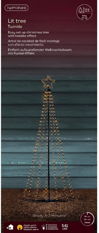 Lumineo LED kerstboom met ster - verlichting - 541 leds - D80 x H180 cm - klassiek warm - buiten - lichtboom - kerstverlichting