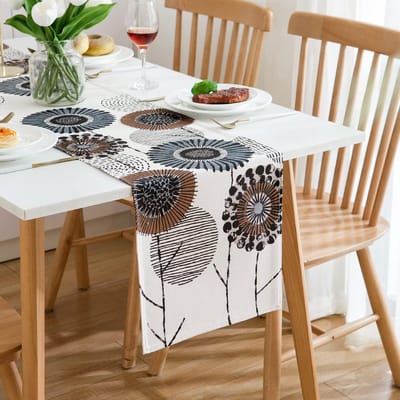 Tafelloper, modern, woonkamer, tafelloper, groen, grijs, tafelloper, zwart, bloemenpatroon, linnen, kreukvrij, antislip, tafelband, decoratie, tafellinnen, eettafel, feest, bruiloft, 33 x 183 cm