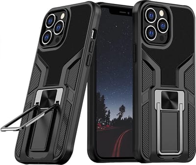 Hoesje Geschikt voor iPhone 13 Pro Max – Schokbestendig Ultra Slim Soft TPU Cover met kicktand Ringhouder – Zwart
