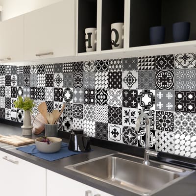 Zelfklevende tegelmuurstickers voor keuken en badkamer - 30 gekleurde Azulejo cementtegelstickers - 30 stickers 20x20cm