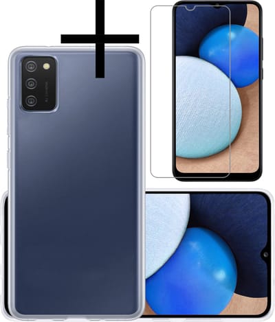 Hoesje - Met Screenprotector - Geschikt voor Samsung Galaxy A02s - Sterk & Shockproof - Back Cover - Siliconen Case - Telefoon Hoes - Transparant