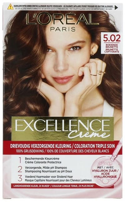 L'Oréal Paris Excellence Crème Boeiende Brunette 5.02 - Permanente Haarkleuring - 100% grijsdekking - natuurlijk kleurresultaat - Haarverf