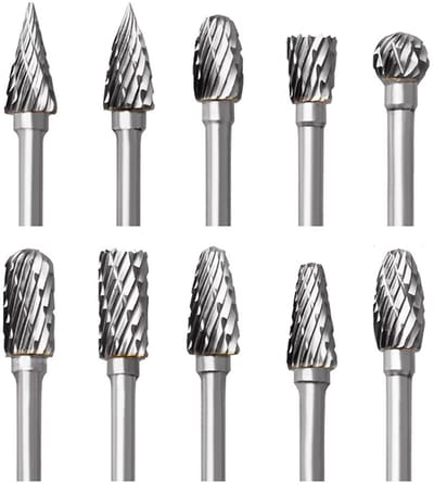 SnelShoppen - Tungsten Carbide Rotary Burrs Set - 10 Stuks Dubbele Frezen met 1/8" Schacht voor Houtbewerking, Graveren, Metaal Polijsten, DIY Project