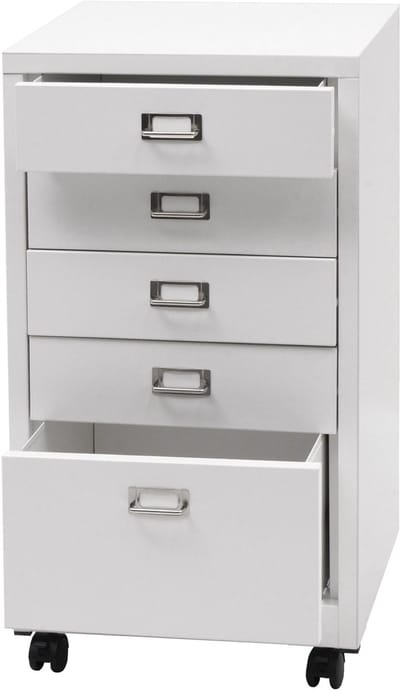 Verrijdbare ladekast MCW-L49, stalen ladekast archiefkast, metaal 75x40x41cm 5 laden ~ wit