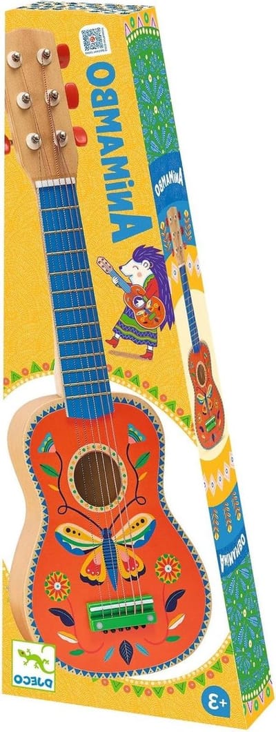 Houten Gitaar - Speelgoed Gitaar - Muziek Ontdekken - 6 Metalen Snaren - Klein Formaat - Kleurrijk