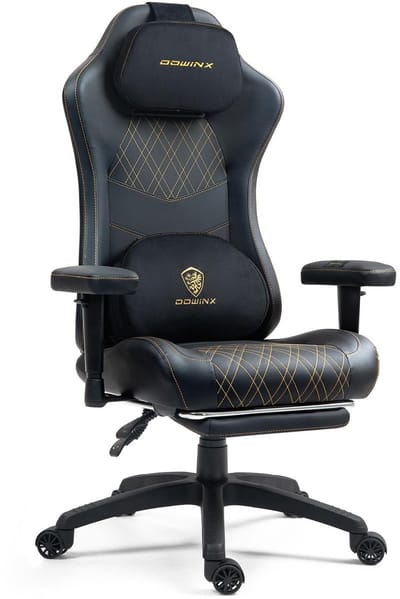 Dowinx Ergonomische Bureaustoel / Gamingstoel – Ergonomische bureaustoel met massage- en warmtefunctie – Ademende pocket spring zitting – Verstelbaar met voetsteun – Voor gamen en werken – Zwart goud