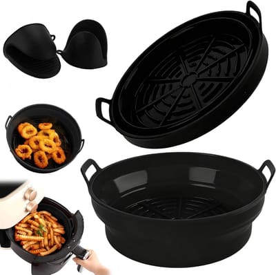 Ronde Siliconen Bakvormen van 22 cm - Flexibel en Antikleef voor Airfryer, Oven en Magnetron, Inclusief Ovenwant en Vouwbare Functie