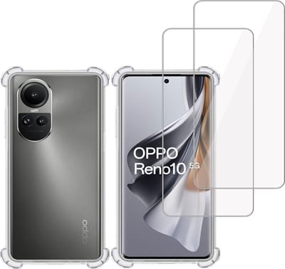 Hoesje + 2x Screenprotector geschikt voor OPPO Reno 10 / 10 Pro – Tempered Glass - Extreme Shock Case Transparant