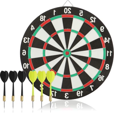 Klassiek dartbord met stalen darts in 2 kleuren - Pijlen set voor darten - COM-FOUR® Dartbord