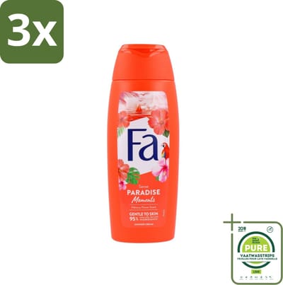 3 x Fa - Paradise Moments - Douchecrème - Hibiscusbloem - 250 ml - Grootverpakking - Douchecrème - Hibiscus - Vegan - Natuurlijke Ingrediënten - Duurzame Verpakking