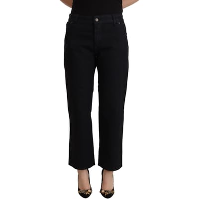 John Galliano Dames Zwarte Katoen Flared Cropped High Waist Denim Jeans