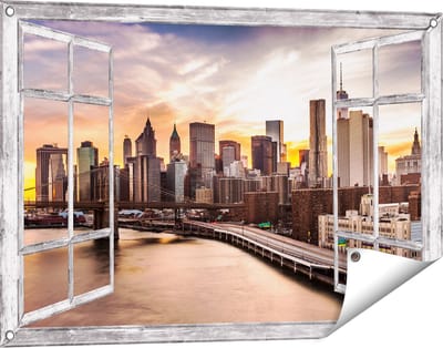 Gards Tuinposter Doorkijk Brooklyn Bridge Brug in New York - 90x60 cm - Tuindoek - Tuindecoratie - Wanddecoratie buiten - Tuinschilderij