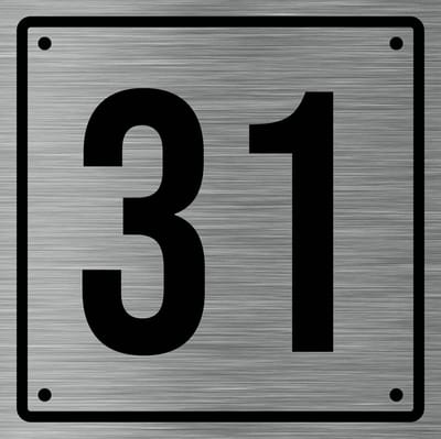 Huisnummerbord 31 - Incl. Schroeven en Pluggen – Acrylaat - 10 x 10 cm - RVS met Zwart