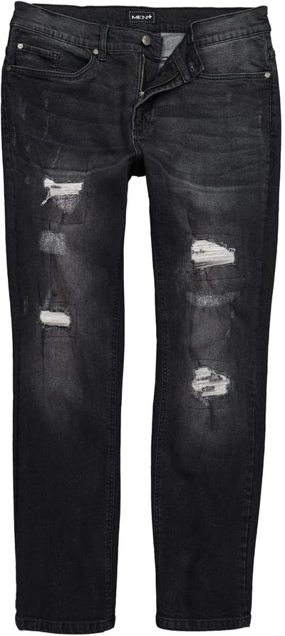 Men Plus - Heren - Jeans Buikfit Regular Fit 5-pocket destroyed-look - Zwart - Maat 70