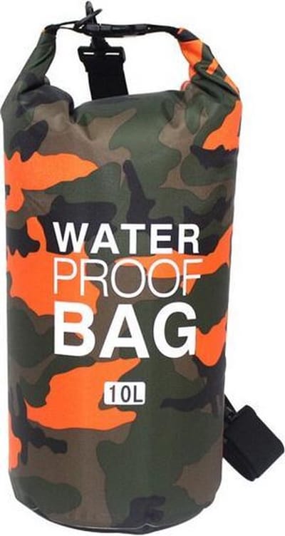 Drybag 10 liter camouflage oranje - Waterdichte zak tas - Waterproof Kanotas/zeiltas/boottas