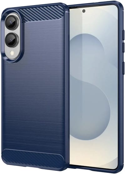 Geborsteld TPU Hoesje Geschikt voor Samsung Galaxy S25 Edge | Beschermhoes | Back Cover | Flexibel TPU | Stijlvol Carbon | Dun | Blauw
