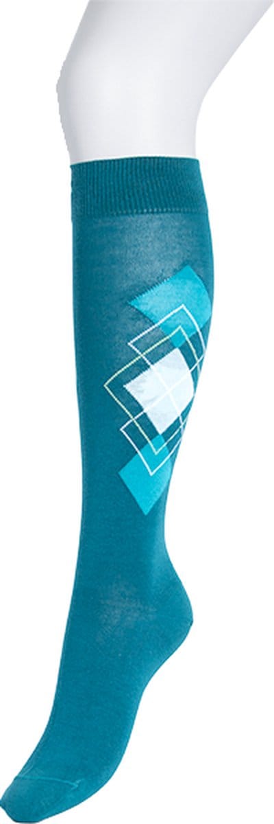 Bonnie Doon Dames Kniekous Katoen met Ruiten Argyle Rhombus Fun Kleur Petrol Maat 36/42 Gladde Teennaad - Katoen - Stijlvol - Klassiek - Moderne Twist - Comfortabel - Kniekousen - Voorgewassen - Argyle - Ruiten - Deep Lake - BP241501.209