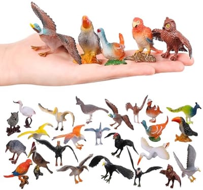 HOMNIVE Vogelfiguren, 24 stuks realistische papegaai roodborstjes speelgoedvogelset, feeëntuin accessoires, pedagogisch speelgoed voor poppenhuis, taartfiguur, cadeau voor kinderen