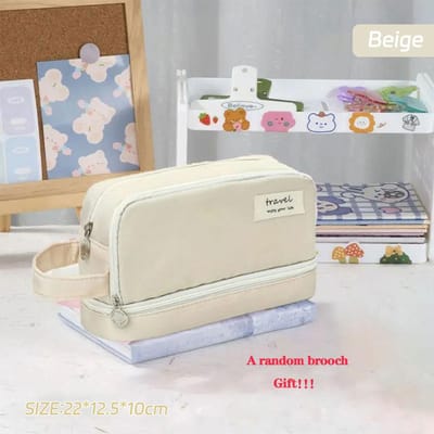 Trousse Macaron Double couche Grande Capacité Mignonne Fournitures de Papeterie Rentrée Scolaire Écoles & Bureaux white