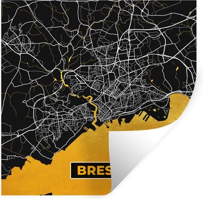 Muurstickers - Sticker Folie - Frankrijk – Brest – Stadskaart – Plattegrond – Kaart - 100x100 cm - Plakfolie - Muurstickers Kinderkamer - Zelfklevend Behang XXL - Zelfklevend behangpapier - Stickerfolie