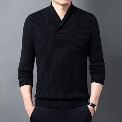 Lente en Herfst Mannen Warm Koreaans Gebreid T-shirt met Lange Mouwen Effen Kleur Jacquard Casual Top Mannen Mode Trend XXXL black