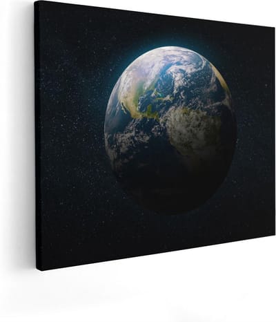 Artaza Canvas Schilderij Planeet Aarde - 50x40 cm - Wanddecoratie Sterren - Muurdecoratie Woonkamer - Kamer Accessoires Ruimte