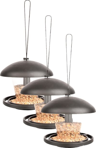 3x stuks kunststof vogel voedersilos 16 cm aan hanger - Voederbak/voederschaal van kunststof