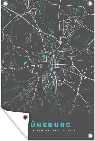 Muurdecoratie Blauw – Duitsland – Plattegrond – Stadskaart – Kaart – Lüneburg - 120x180 cm - Tuinposter - Tuindoek