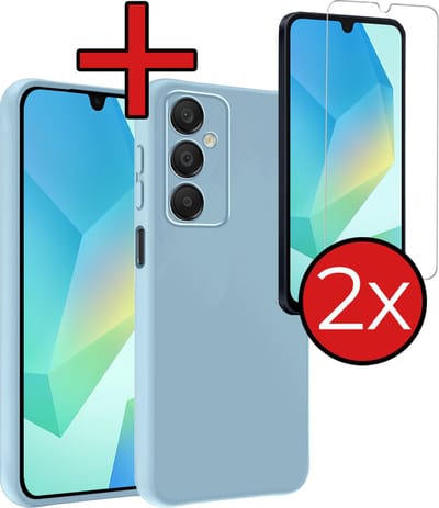 Hoesje - Met 2x Screenprotector - Geschikt voor Samsung Galaxy A16 - Sterk & Shockproof - Telefoon Hoes - Back Cover - Siliconen Case - Telefoonhoes - Lichtblauw