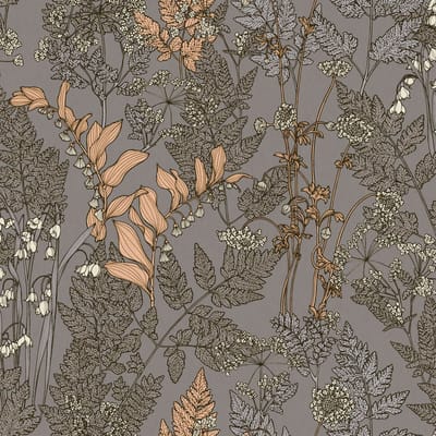 Bloemen behang Profhome 377519-GU vliesbehang glad met bloemen patroon mat grijs beige geel crèmewit 5,33 m2