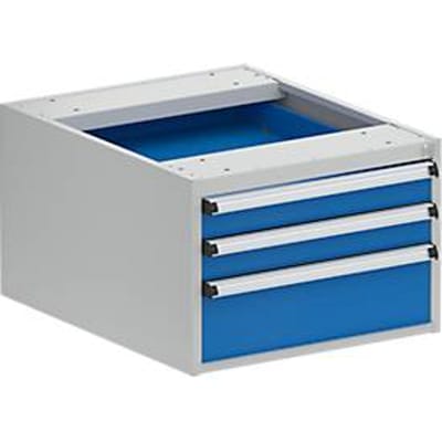Treston 53/36-4 ladeblok, 3 afsluitbare laden, tot 200 kg, B 530 x D 640 x H 360 mm, staal, lichtgrijs RAL 7035/briljantblauw RAL 5007