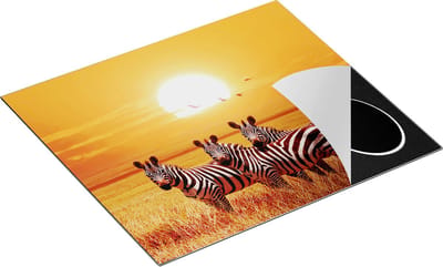 Chefcare Inductie Beschermer Drie Zebra's bij Zonsondergang - 60x50 cm - Afdekplaat Inductie - Kookplaat Beschermer - Inductie Mat