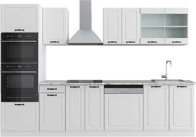 Vicco R-Line Complete keukeneenheid – 300 cm met hoge kast, WB Marmer Wit landhuis/wit