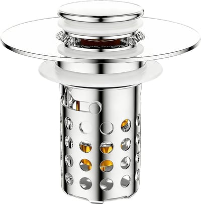 Wastafelstop Afvoer - Stop met Zeef - Voorkomt Verstopping - Roestvrij Staal Koper - 28-45 mm - Zilver