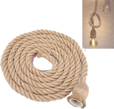 SnelShoppen - Vintage Hanglamp Kabel met E27 Fitting, 2m Jute Touw voor Industrieel Landelijk Design, Perfect voor Thuisdecoratie en Feesten