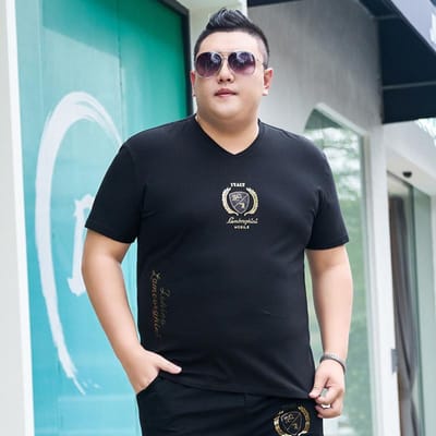 Dikke Mannen Dikke Plus Size T-shirt met Korte Mouwen V-hals Oversized Los Elastisch Dikke Mensen Tide Zomer Dikke Mensen Kleding 7XL zwart